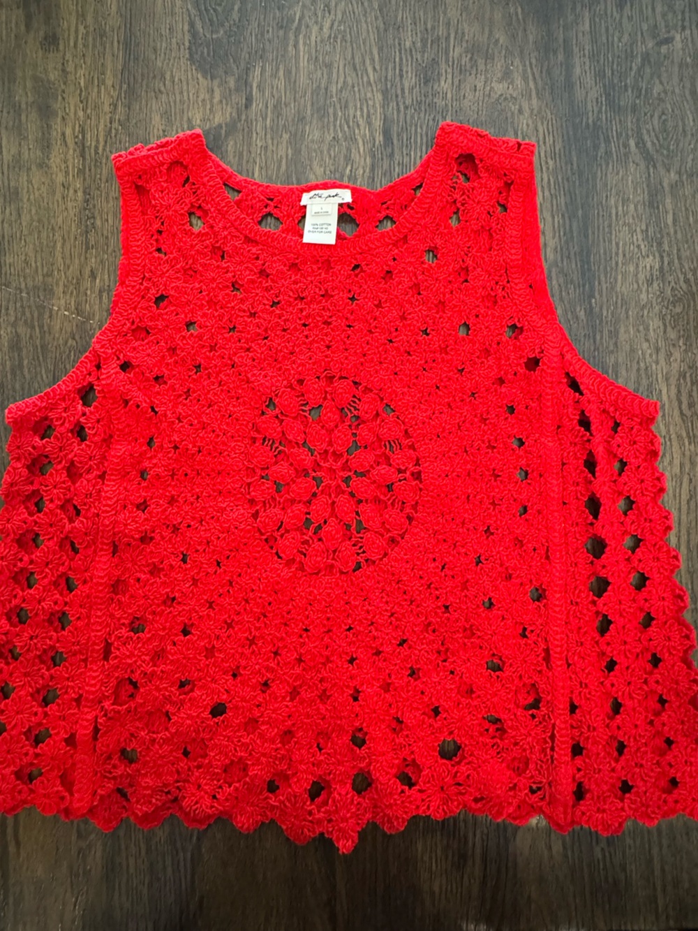 Ultra Pink Women’s Sleeveless Crochet Sweater Red Size Large